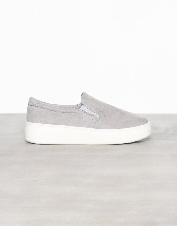Grey suede slipins